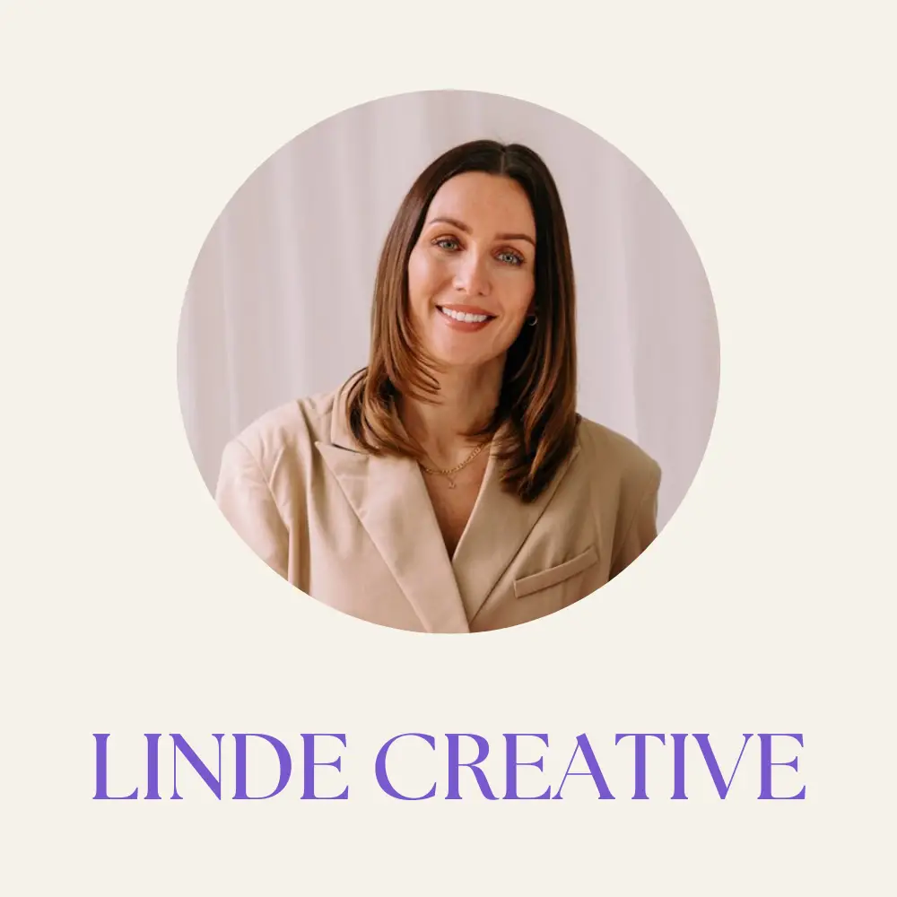 Madeleine Lindekrantz är grundare av Linde Creative och arbetar som strategisk partner inom marknadsföring och varumärkesutveckling. Bilden är tagen i en studio med ljus bakgrund och porträtterar henne med en varm, professionell och modern känsla.